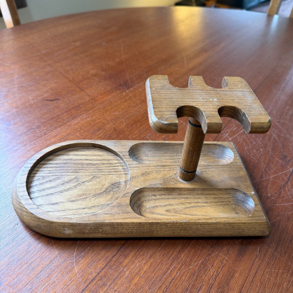 Decatur Wood 4 Pipe Stand Rack Humidor Jar Holder Base Vintage USA Walnut Finish